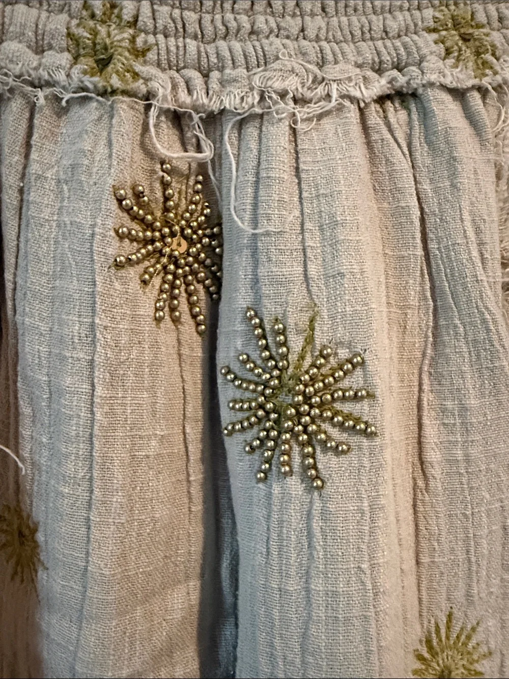 Free People Cream Embroidered Sunburst Harem Pants
